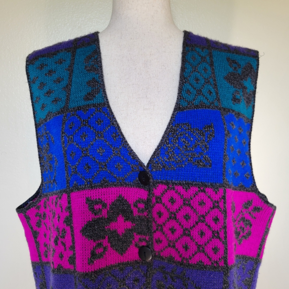 Classic Elements | 80s Vintage Patchwork Knit Vest - image 2
